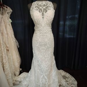 Kenneth Winston 1793 Champagne 16 Art Deco Beaded Lace Wedding Dress